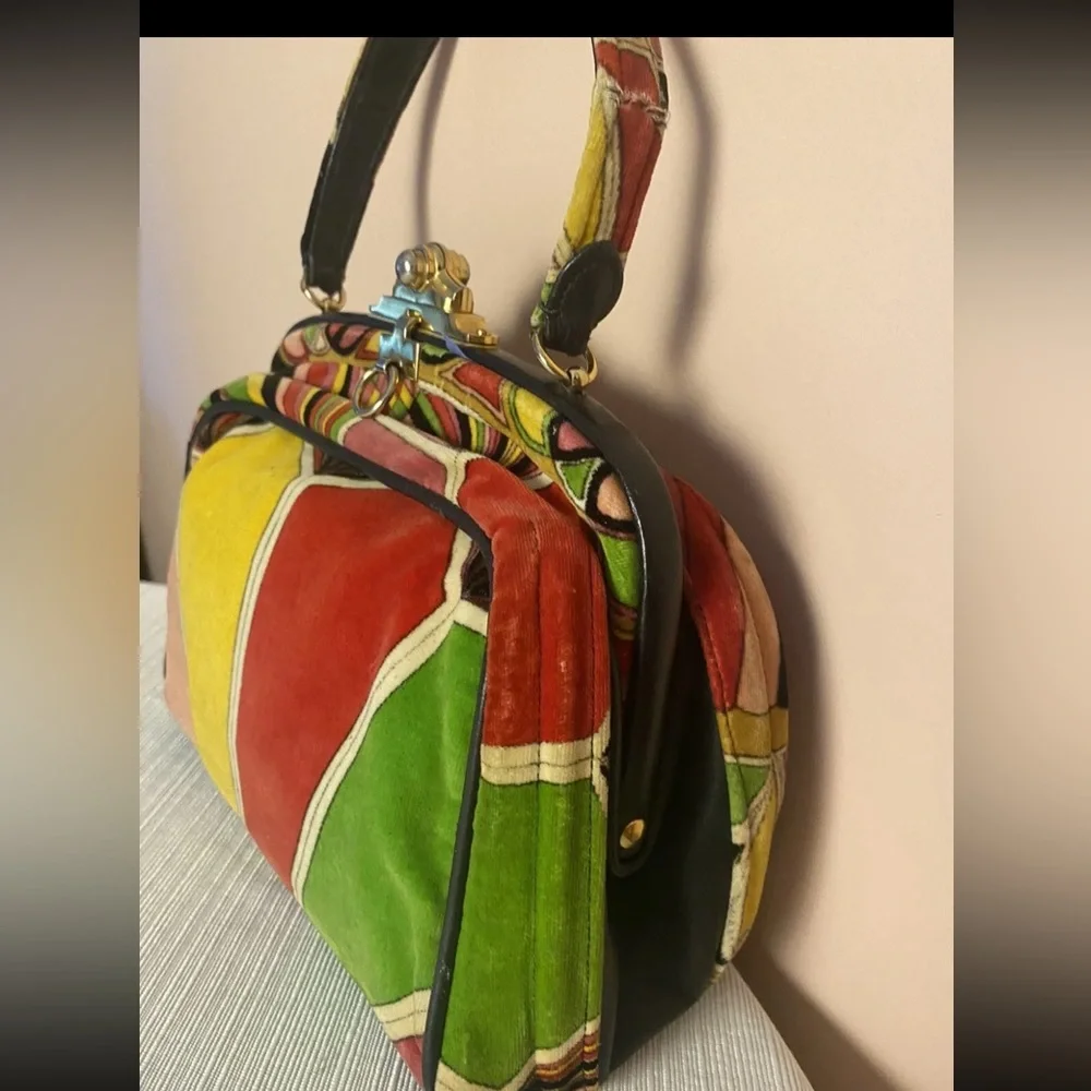 EMILIO PUCCI By Jana Vintage 60's Velvet Handbag‎ Satchel Psychedelic Mod